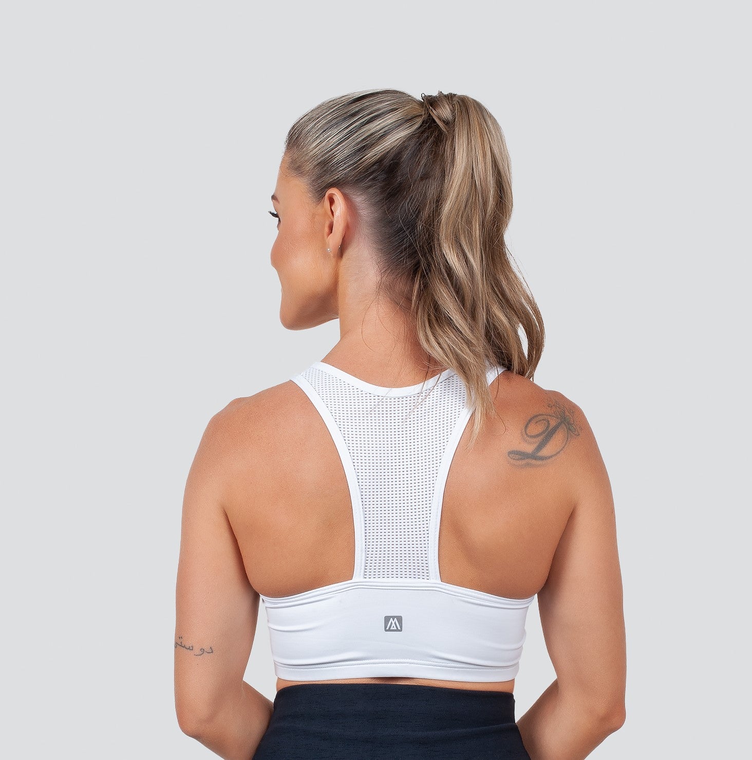 White T-Back Net Sports Fitness Bra with Removable Cup