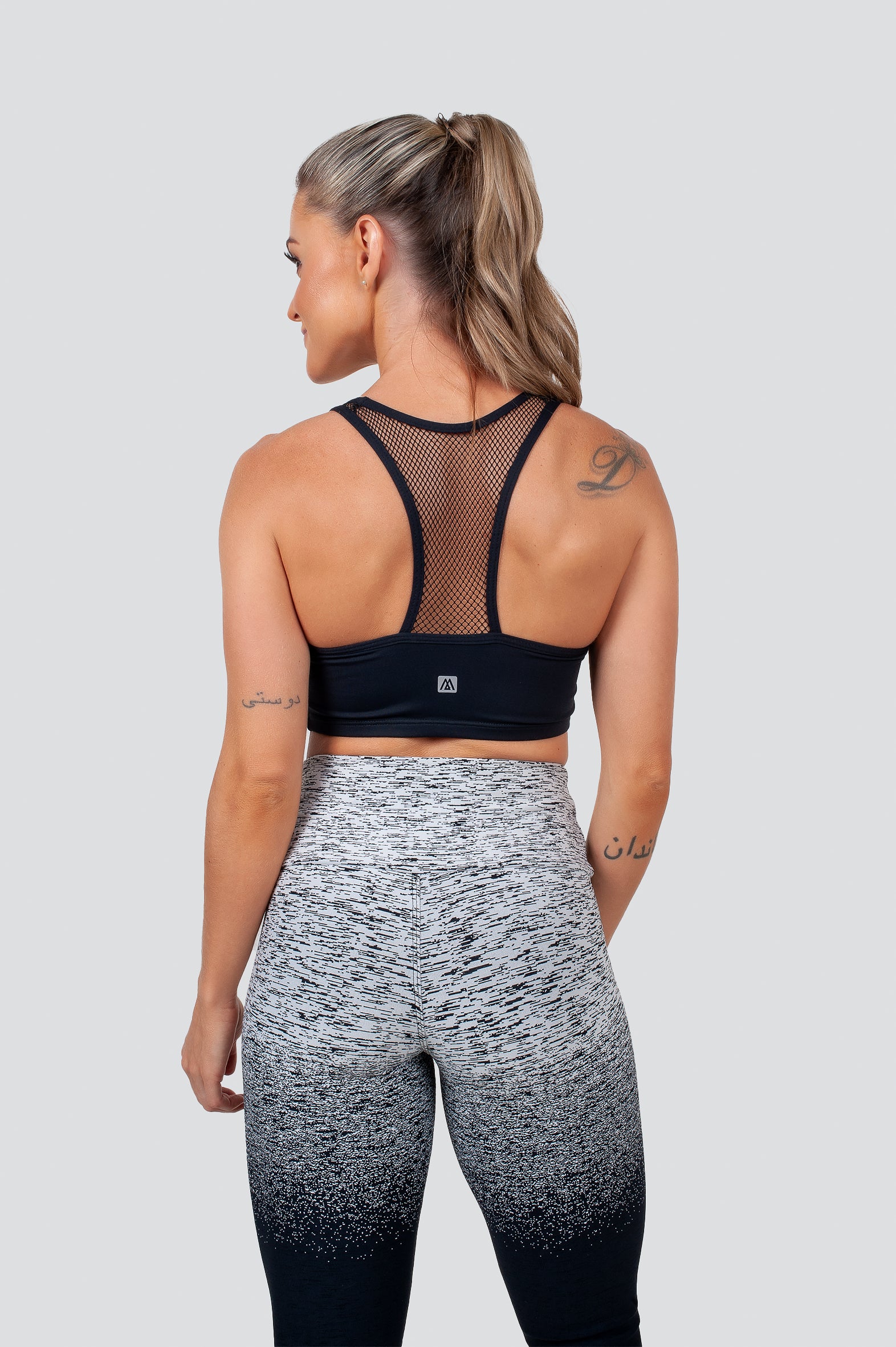 Black T-Back Net Sports Fitness Bra with Removable Cup